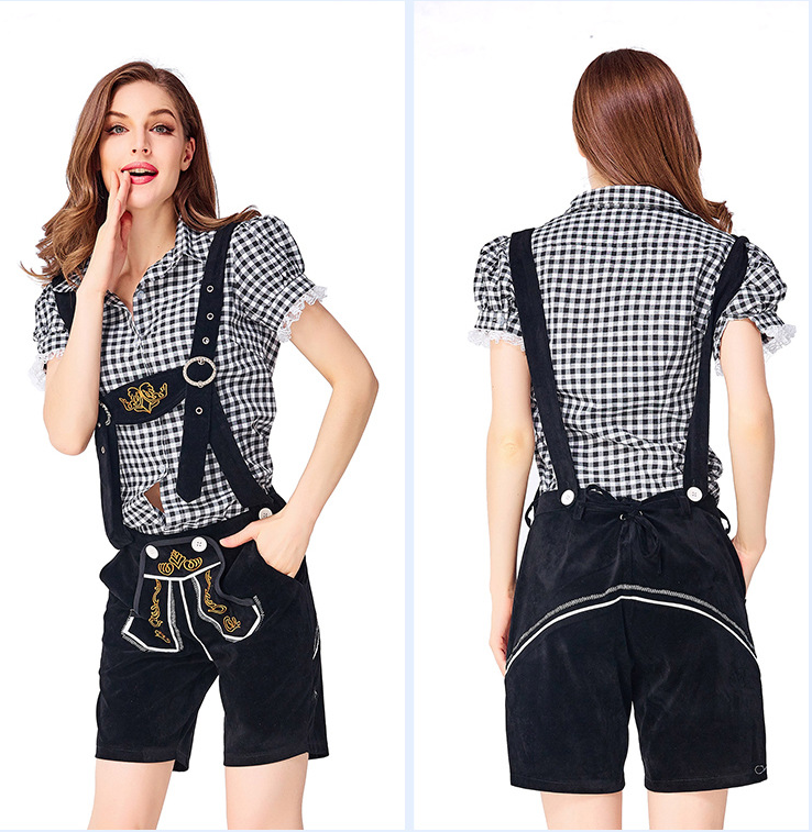 Womens Oktoberfest Outfit Embroidered Blouse with Lederhosen Shorts